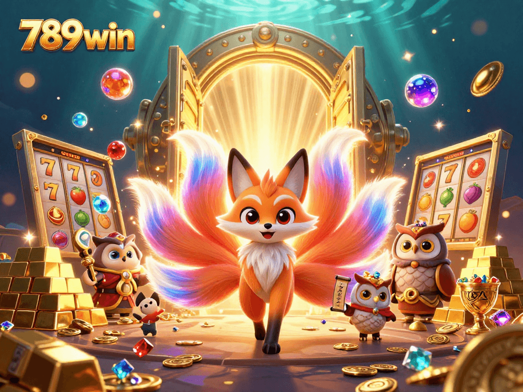 Experience the excitement of 789win with a vibrant casino scene featuring colorful characters and treasure!