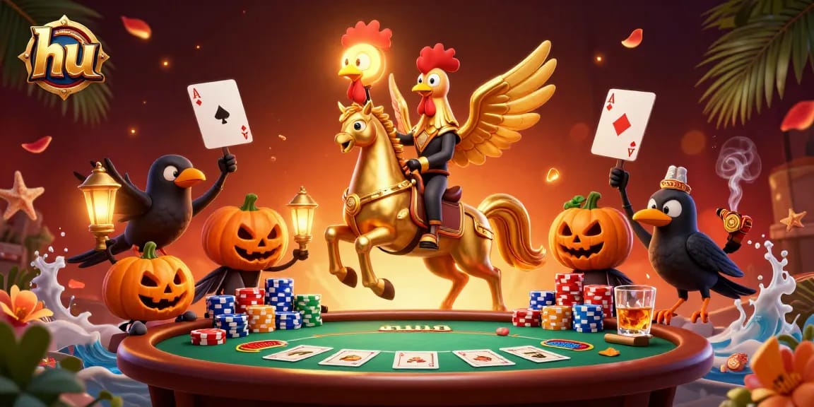 Experience the thrill of winning at hu casino with our vibrant illustration packed with poker excitement.