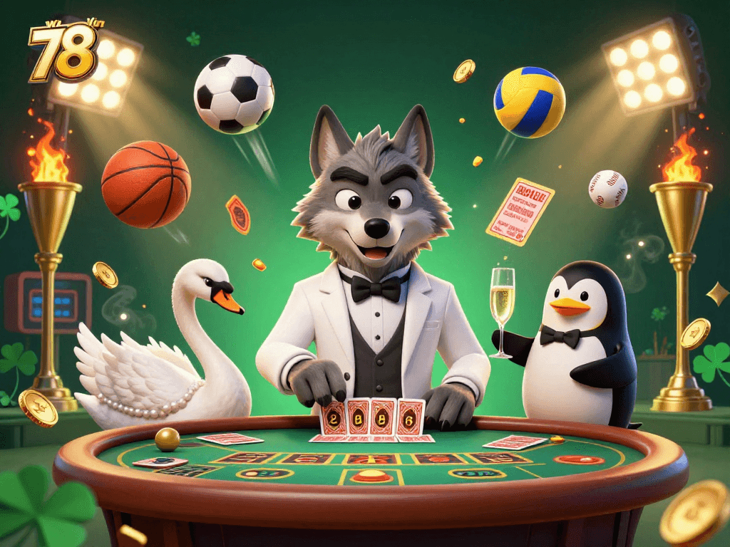 Experience thrilling moments at 78win with a lively casino scene featuring dynamic characters and excitement.