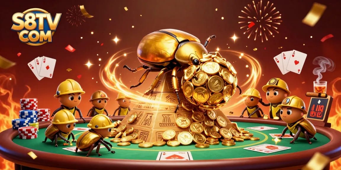 Experience thrilling moments at S8TV COM with golden beetles and vibrant casino elements
