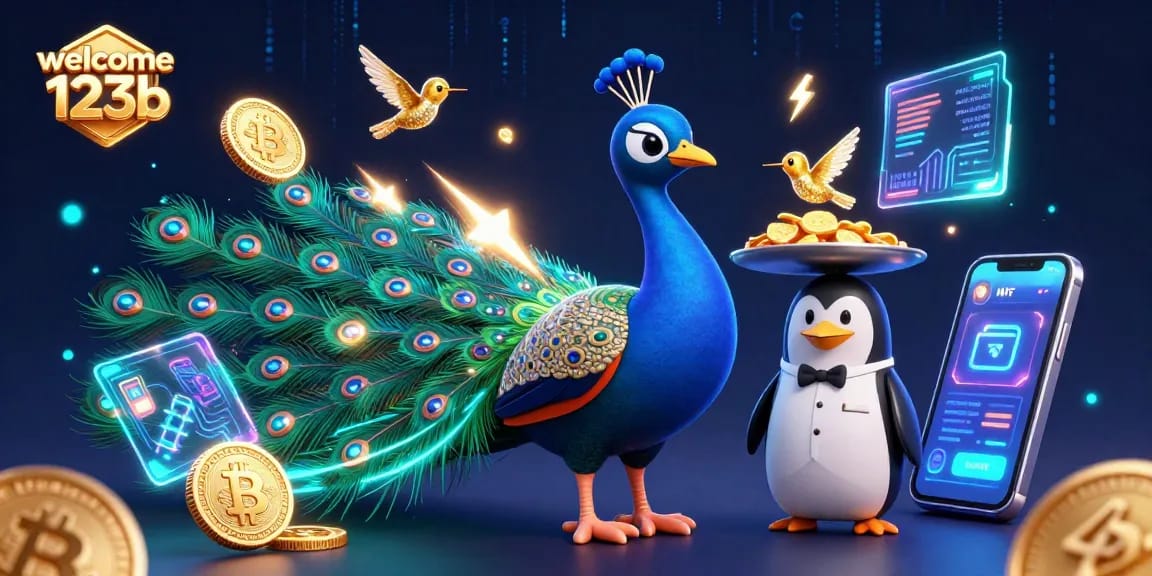 Spin and win at welcome 123b with dazzling 3D characters in a vibrant casino environment.