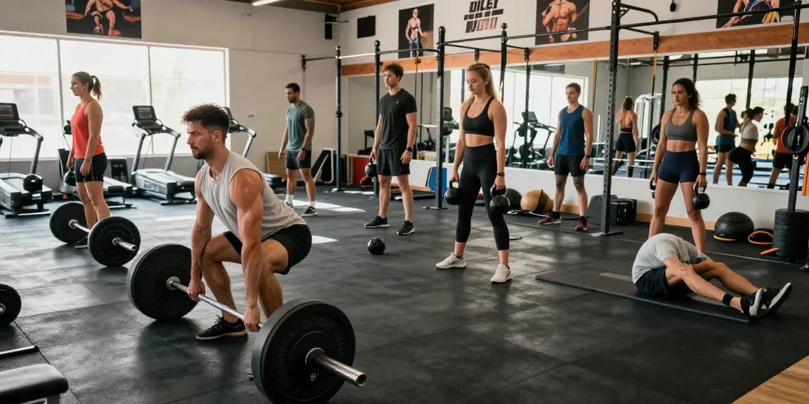 Prime Pharma Steroiden fitness scene featuring diverse bodybuilders training in a vibrant gym atmosphere filled with equipment and motivation.