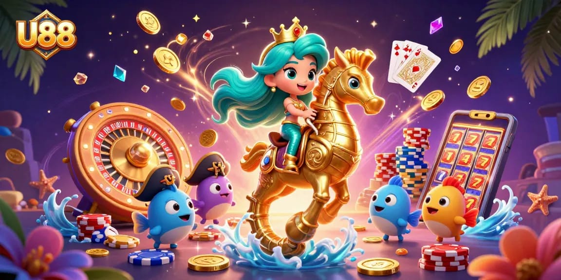Experience exhilarating gambling with U88's vibrant casino adventures featuring a majestic mermaid.