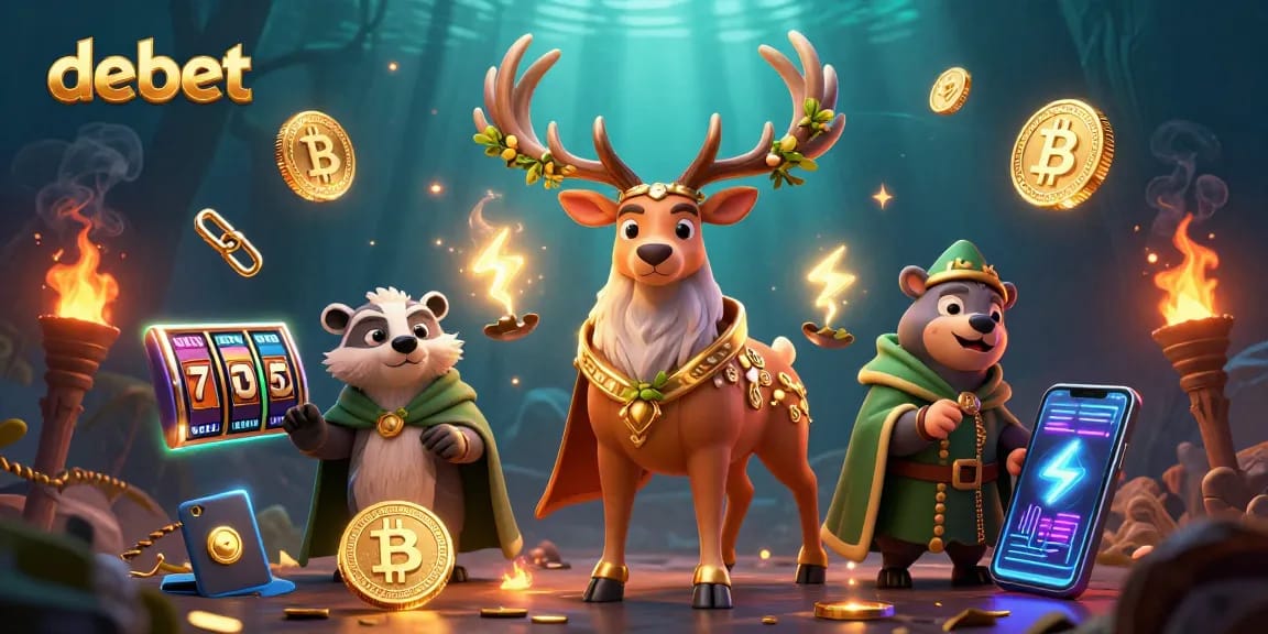 Join the exciting action of debet with slots, coins, and magical creatures in a vibrant 3D casino scene.