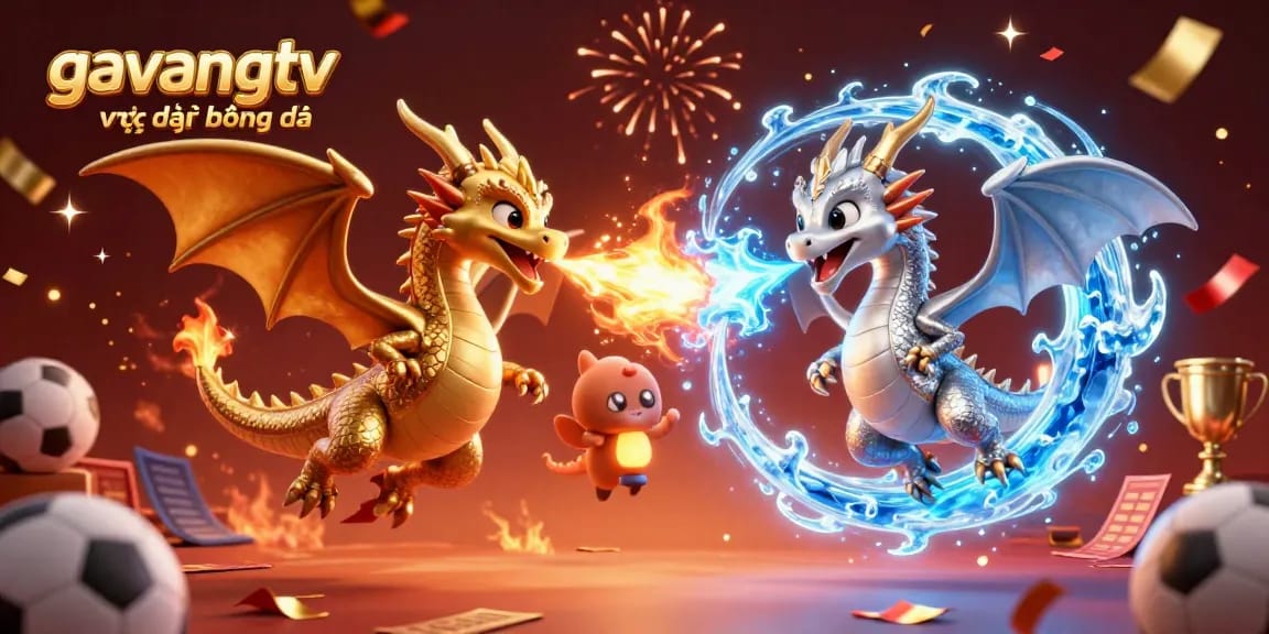 Bet on gavangtv trực tiếp bóng đá with intense dragons battling in a vibrant scene.