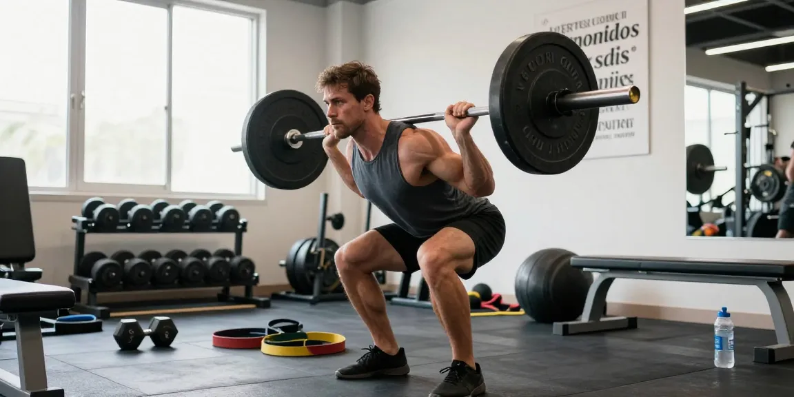 Bodybuilder in action during workout with Prime Pharma Steroiden, lifting weights in bright gym.