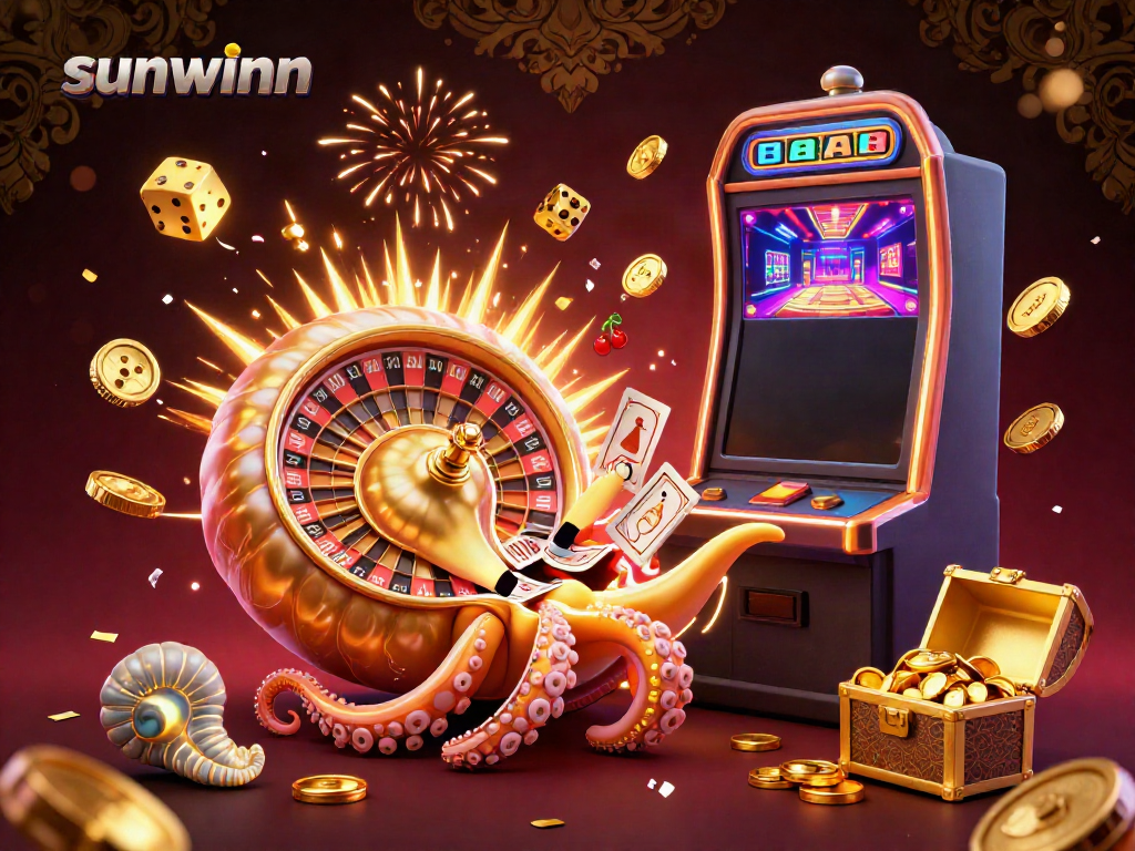 Experience exciting gameplay at sunwinn with a 3D nautilus roulette and vibrant casino elements.