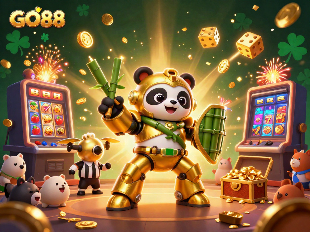 Experience the vibrant world of GO88 casino gaming in this energetic 3D scene.