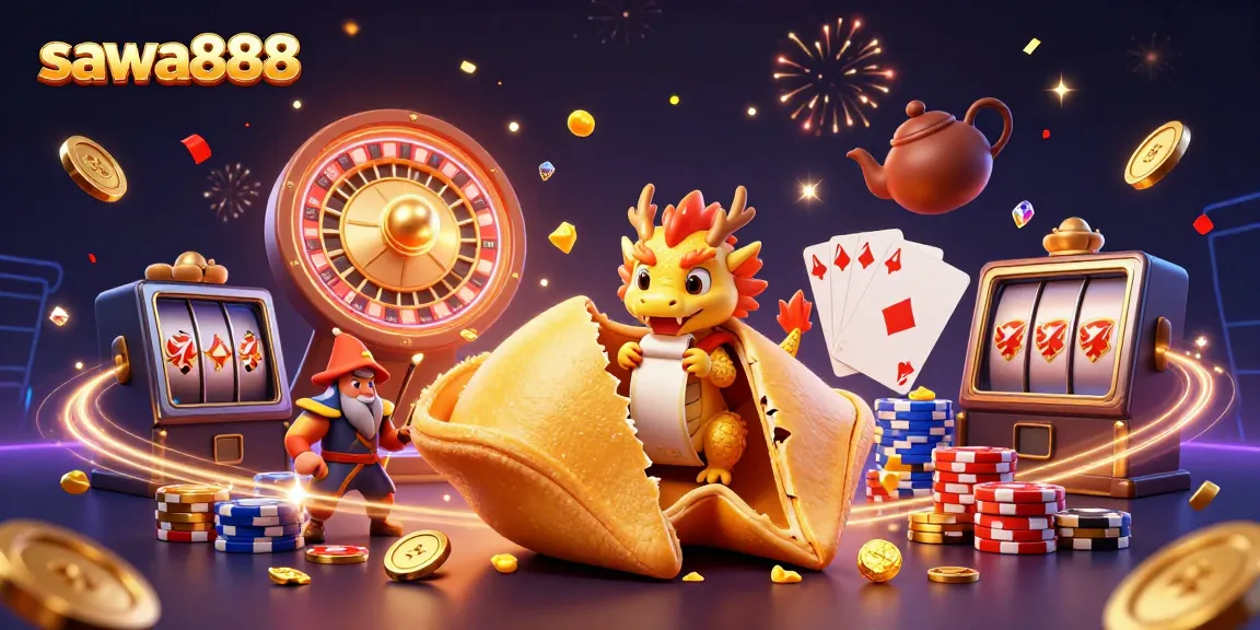 Engage in thrilling games at sawa888 with dynamic slot reels and festive casino elements.