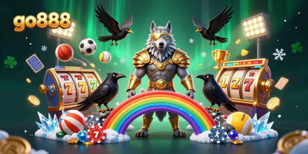 Join the excitement with go888 as Odin and his ravens witness vibrant slot games and sports betting.