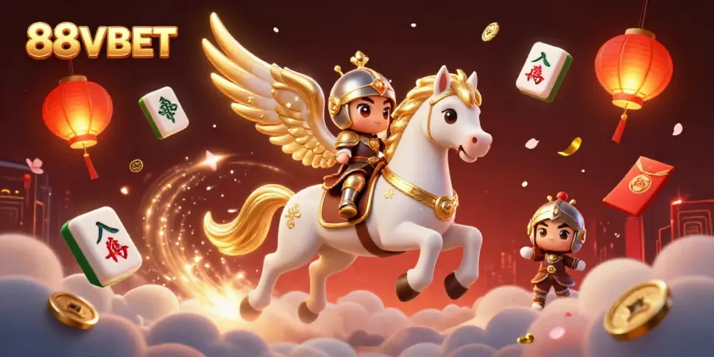 Engage with 88VBET featuring a celestial horse and knight in a vibrant casino-themed world.