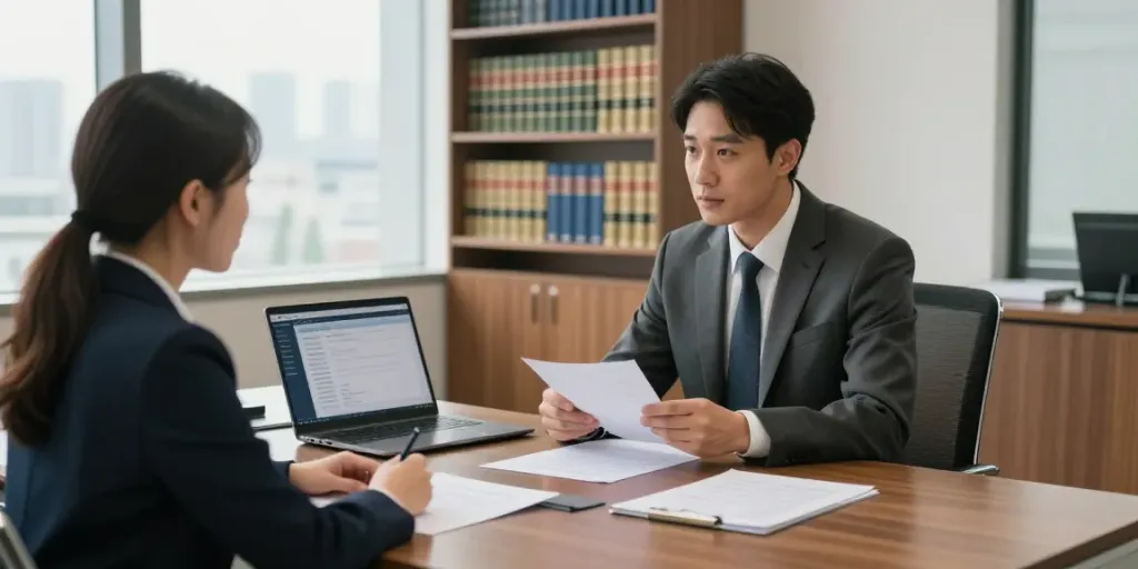 Engaging legal consultation at https://f168.law/ featuring a lawyer and client reviewing case documents.