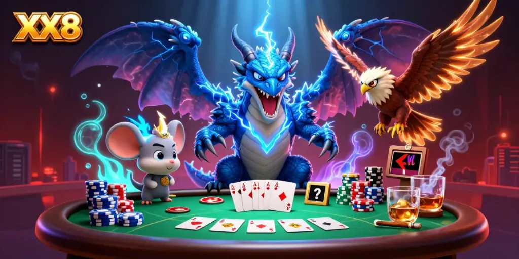 Experience thrilling poker action at XX8 with electrifying characters and dynamic gameplay elements.