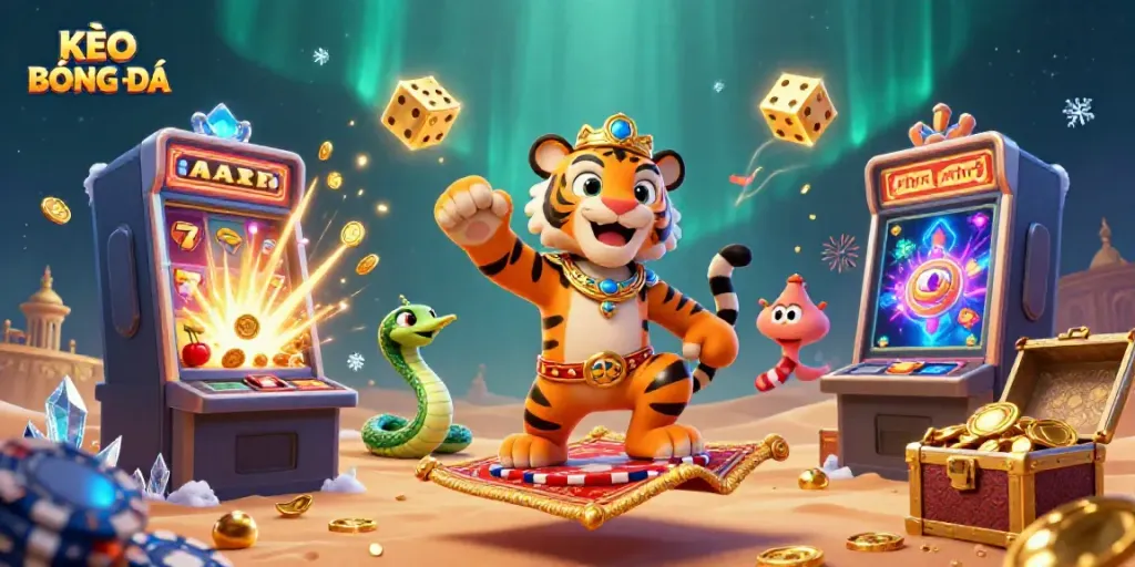 Experience KÈO BÓNG ĐÁ with a vibrant 3D casino scene bursting with excitement and rewards