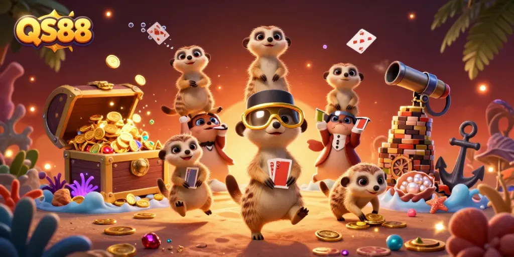 Engage in thrilling gaming at QS88 with lively meerkats running an extravagant casino.
