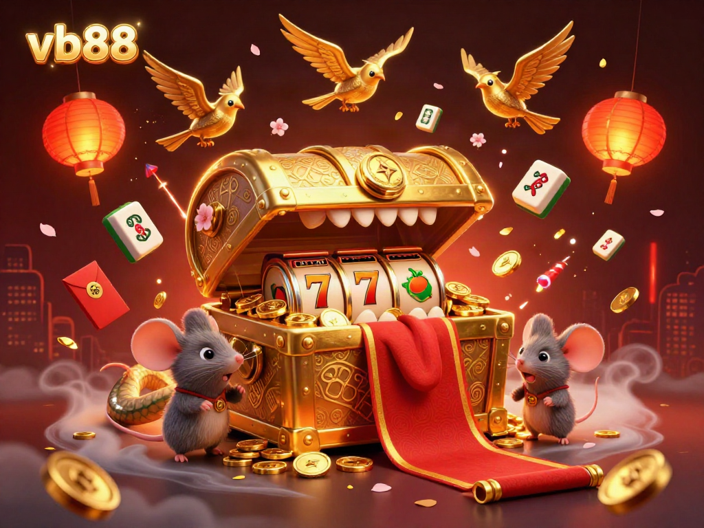 Engage with thrilling slot action at vb88, featuring a treasure chest with gold coins inviting gamers.