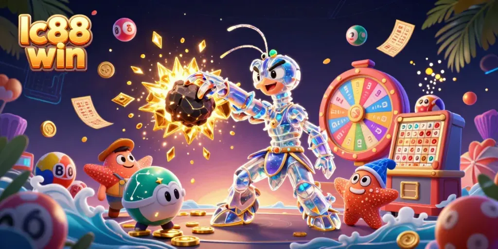 Engage with lc88 win's exciting gaming world, as celestial figures clash with dazzling jackpots.