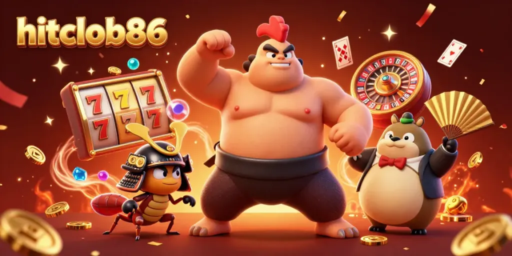 Engage with thrilling slot action at hitclub86 featuring dynamic 3D characters in a vibrant casino setting.