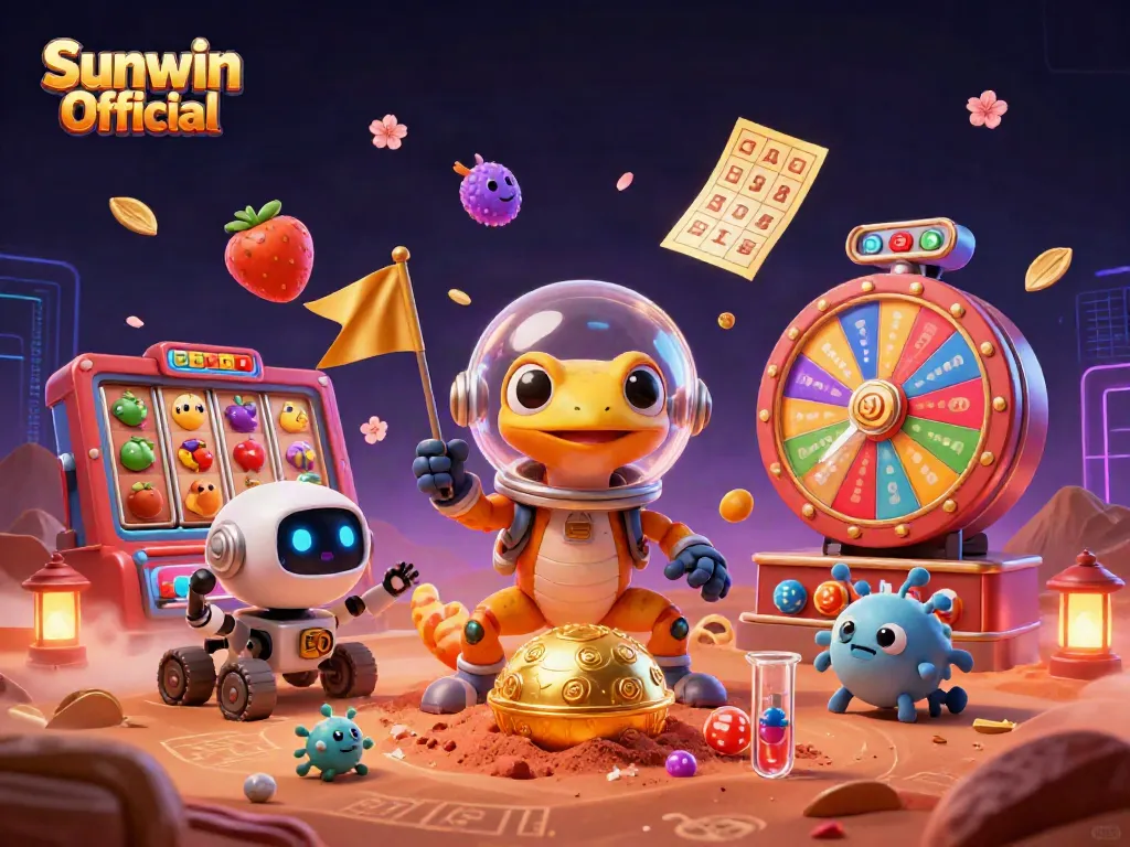 Experience Sunwin Official's exciting Martian casino adventure with lively characters and game elements.