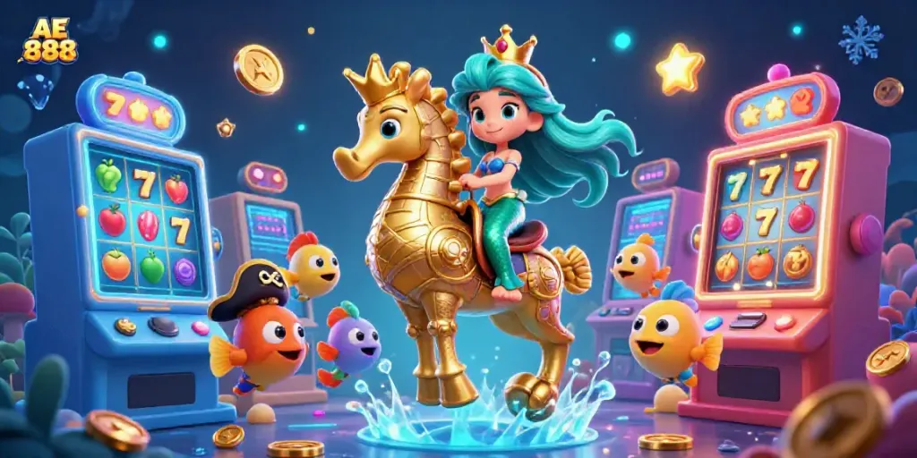 Engage with AE 888's vibrant 3D mermaid-themed slot gaming experience featuring an enchanting underwater adventure.