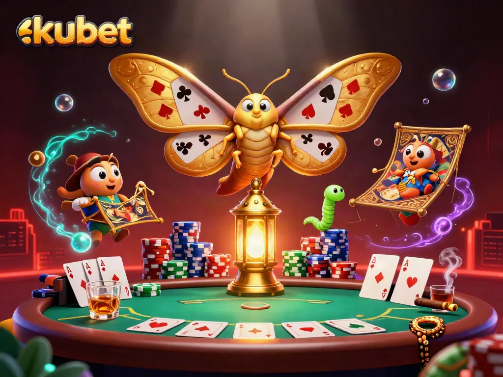 Experience thrilling kubet casino action with vibrant card suits, poker elements, and rich details.