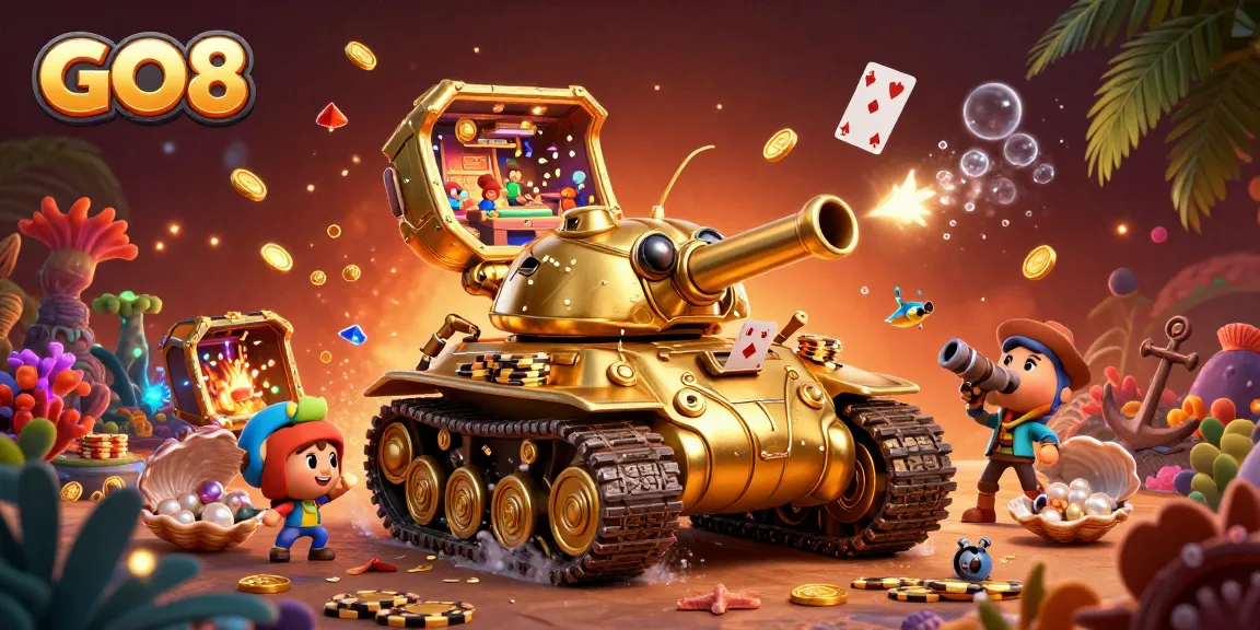 Experience the excitement of GO8 with an immersive casino scene inside a golden beetle tank.
