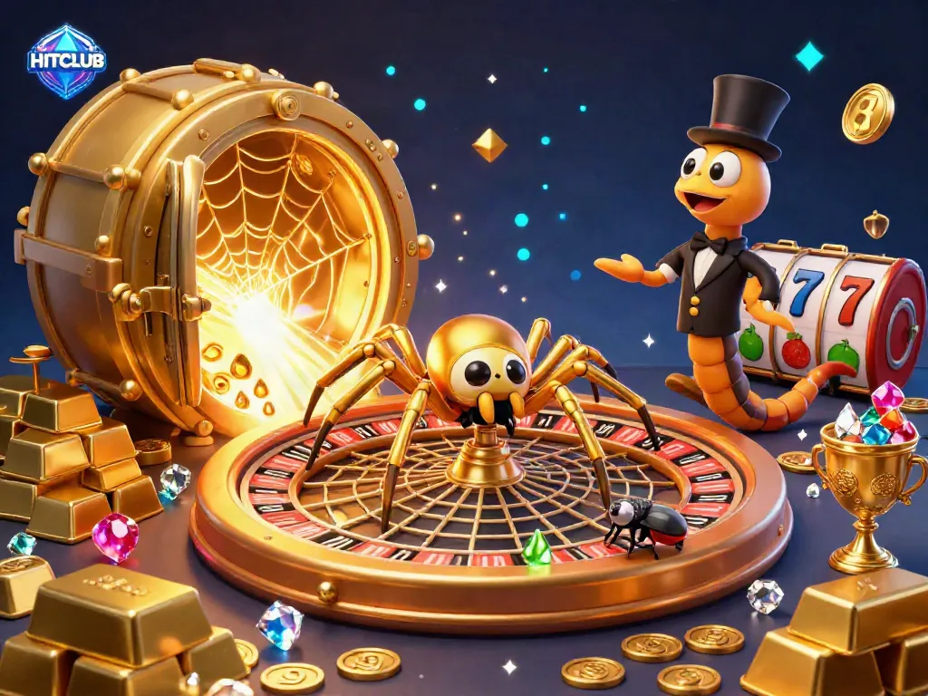 Engage in the excitement of HITCLUB with a vibrant 3D scene of gambling, featuring characters and game elements.