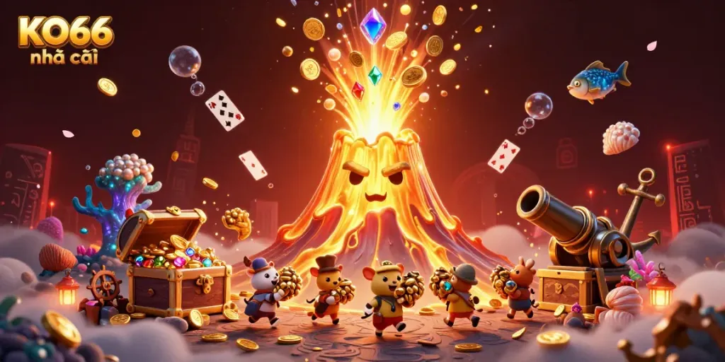 Experience KO66 nhà cái's thrilling treasure adventure with explosive riches and vibrant gaming elements.