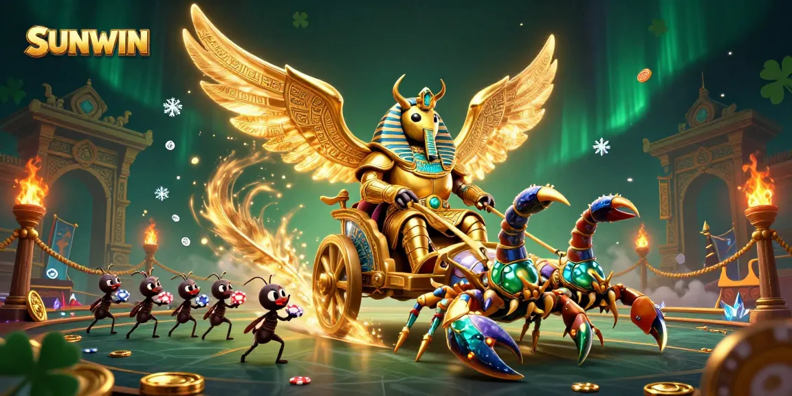 SUNWIN captures the excitement of gambling with a golden scarab in a dynamic casino scene