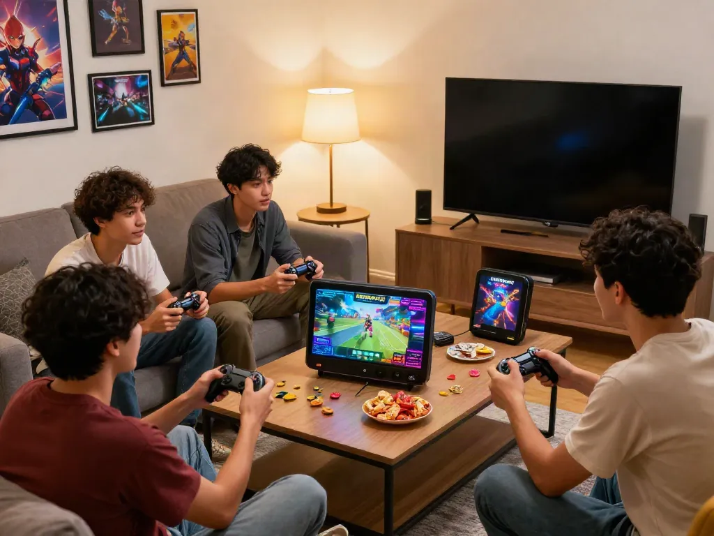 Friends enjoying ROKOK 88 game offline in a cozy living room setting, showcasing interactive gaming moments.