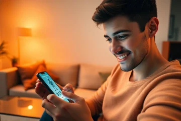 Sexting AI chatbot interaction in a cozy living room setting, showcasing playful engagement.