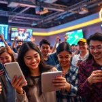 Engaging online betting atmosphere highlighting nhà cái uy tÃn with excited players and modern tech.