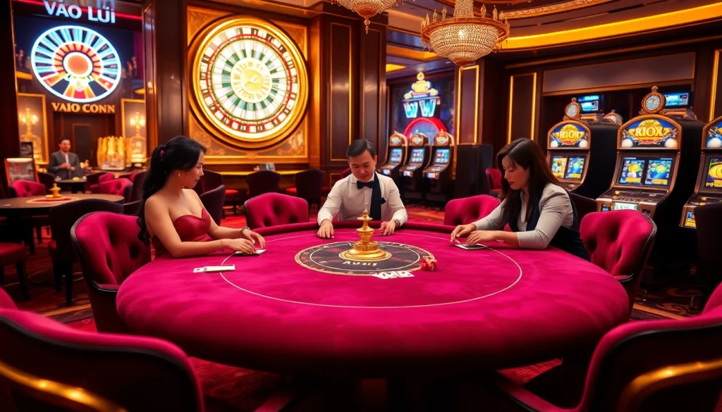 Experience thrilling moments at Vào Lưới TV's luxurious casino environment with poker action and vibrant games.