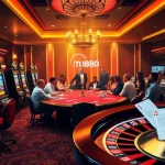 Exciting casino scene showcasing MM88a.br.com gaming experience with vibrant slot machines and poker tables.