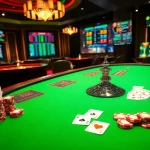 Engaging casino scene showcasing betting strategies in nk88 bio with poker chips and cards.