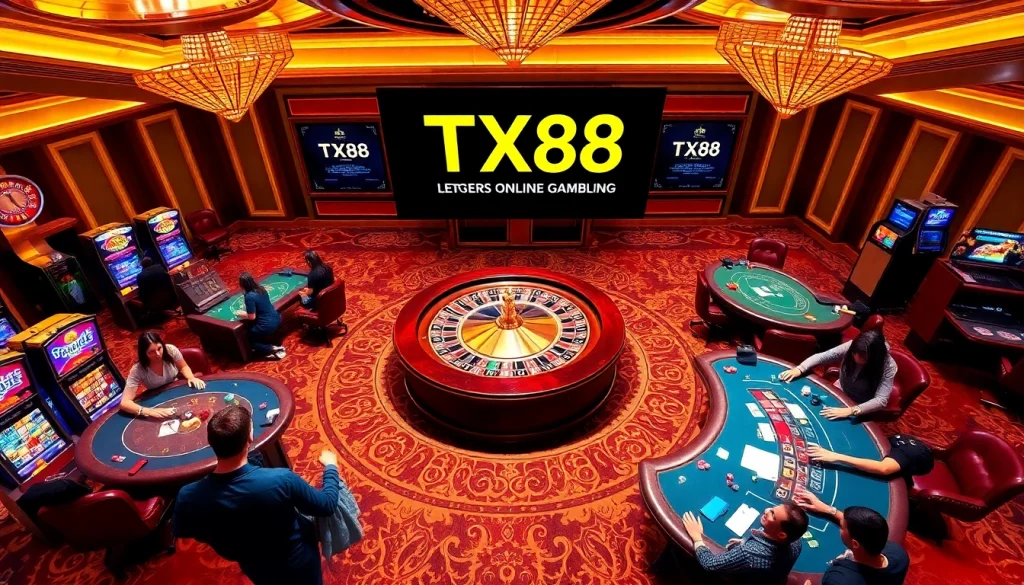 Engage in the excitement of TX88 casino gaming with vibrant roulette wheels and poker tables.