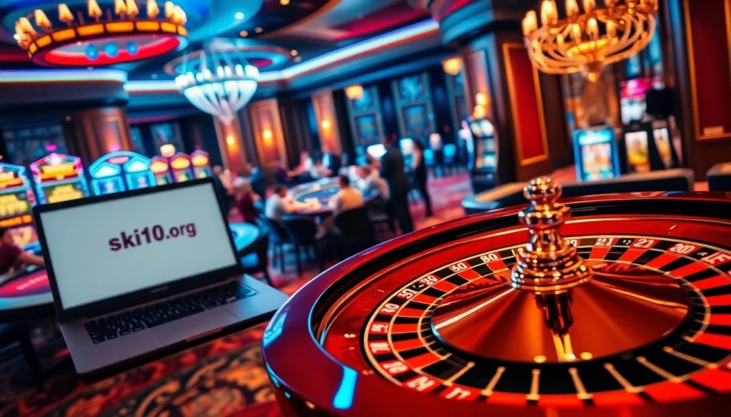 Experience thrilling gameplay at https://ski10.org/, where players place bets amidst vibrant casino excitement.