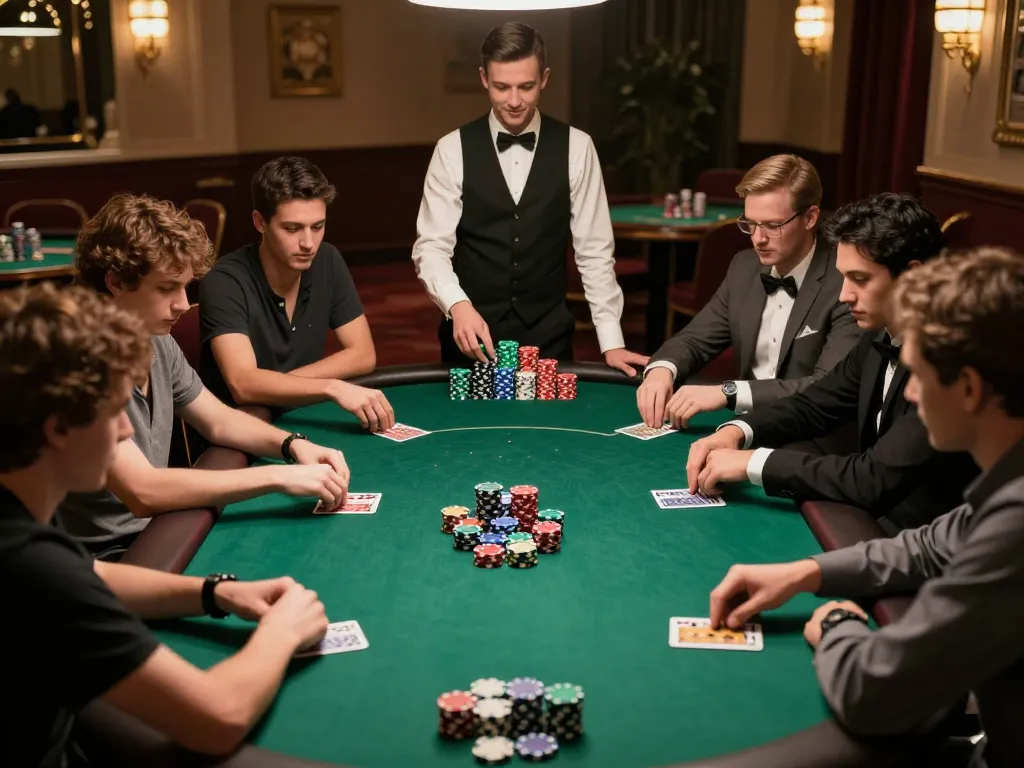 High-stakes poker action at a luxurious casino table featuring kk44 strategy and intense player focus.