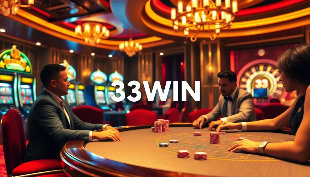 Experience the thrill of gambling at 33WIN with vibrant poker gameplay and elegant casino elements.