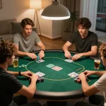 Gaming night with friends playing poker, showcasing tg88 com in a vibrant social setting.