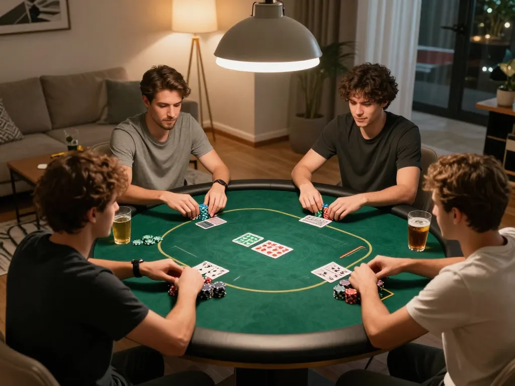 Gaming night with friends playing poker, showcasing tg88 com in a vibrant social setting.