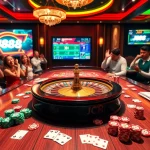 Engage in thrilling gameplay at the J88 casino table with vibrant cards and chips.