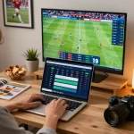 Person using laptop for live sports betting on TIP88 while viewing match statistics and odds