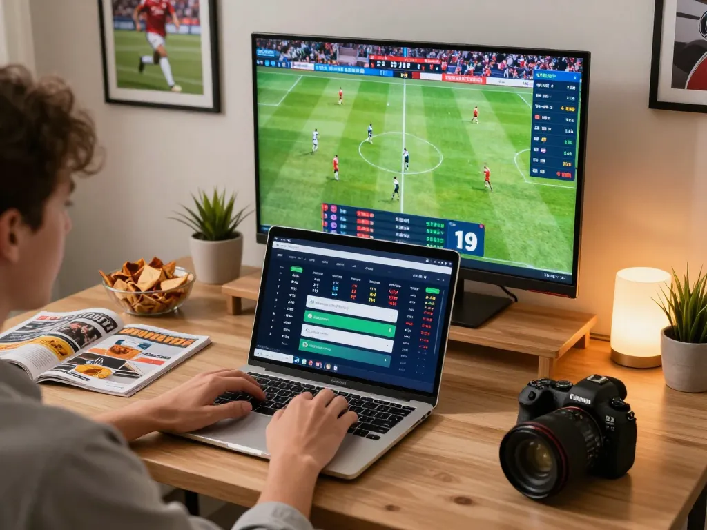 Person using laptop for live sports betting on TIP88 while viewing match statistics and odds
