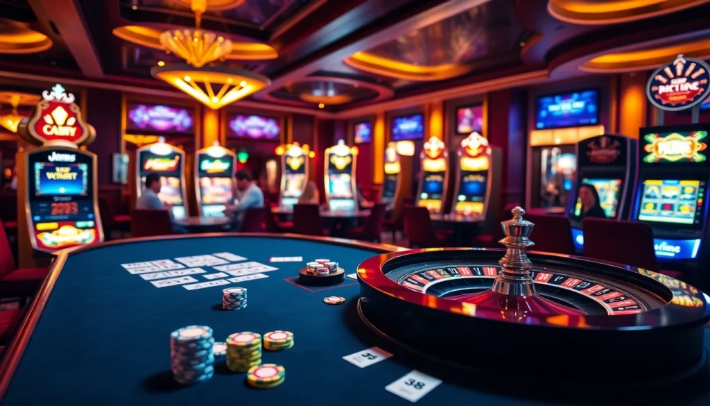 Experience the thrill of Jun88 with a dazzling casino scene featuring poker chips and roulette wheels.