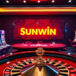 Sunwin casino players enjoying a thrilling game experience at a vibrant poker table.