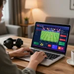 Betting on ta88pro.com while enjoying a cozy home atmosphere, person engaged in online sports betting.