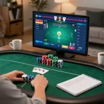 Online gaming session at rr88.center showcasing poker strategies with cozy home atmosphere.