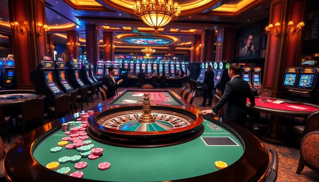 Experience the excitement of 7mcn in a vibrant casino scene with roulette and poker action.