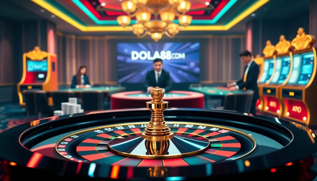 Experience thrill and luxury at DOLA88 COM with vibrant casino games and elegant roulette tables.